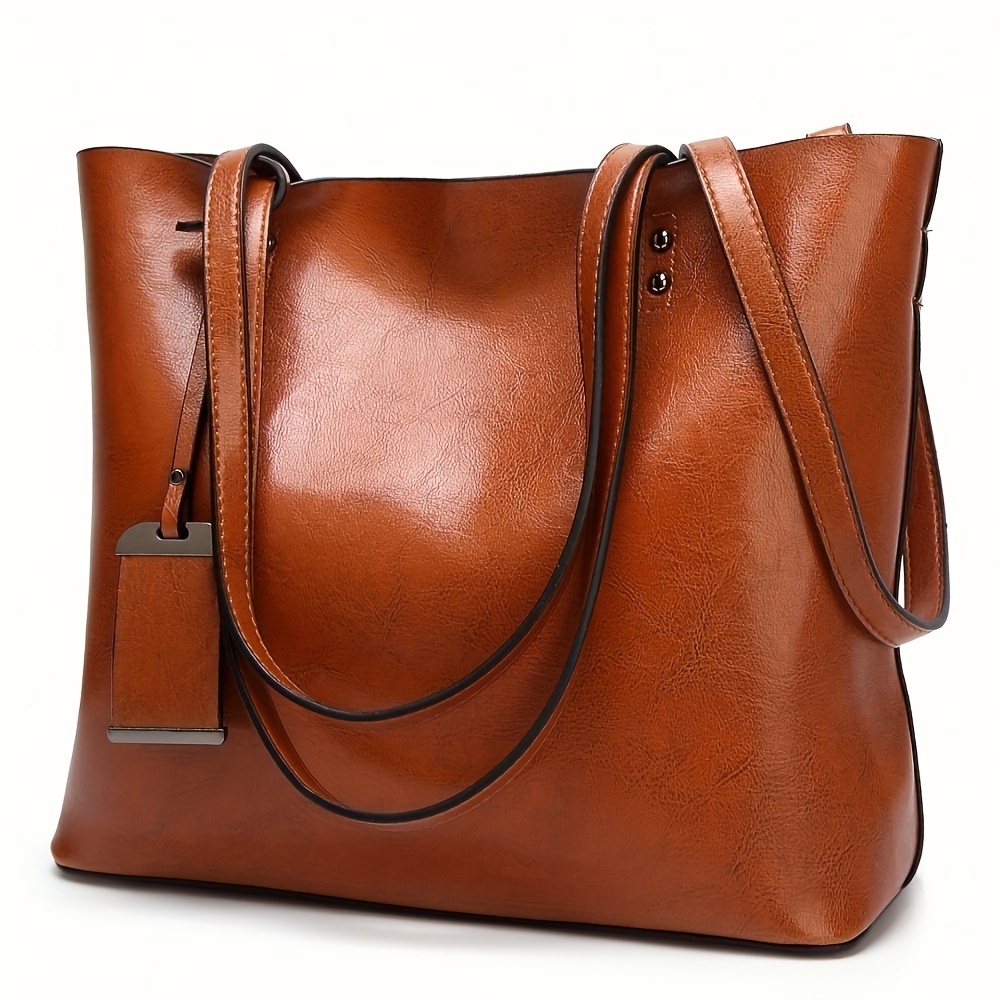 Leather Work Bag - Fashionable Classic Retro Leather Women's Tote