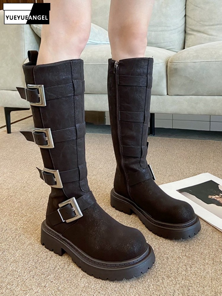 Fashion Women Multi Buckle Kne - огляд і ціна Leather Work Women Shoes